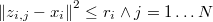  \left\Vert z_{i,j}-x_{i}\right\Vert ^{2}\leq r_{i} \wedge j=1 \dots N 