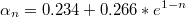  \alpha_n = 0.234 + 0.266*e^{1-n} $$