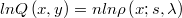  ln Q\left(x,y\right) = n ln \rho\left(x; s, \lambda\right)